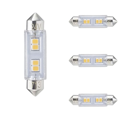 Bulbrite LED Filament 0.8W T3 Light Bulbs, Clear Glass, Festoon Base, 3000K, 55lu, 24 Volts, 4PK 862792
